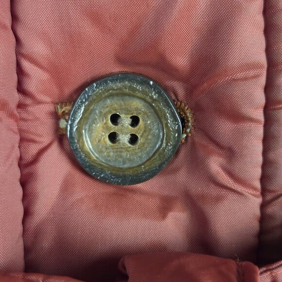 Vintage Quilted Jacket Womens Size 12 Real Fur Collar Long Rust Burnt Red Belted - Picture 10 of 11